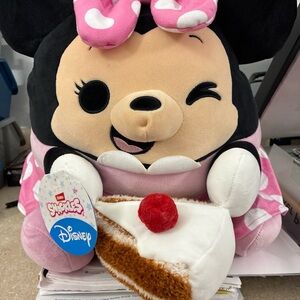 Disney Pink Black White Minnie Mouse Plush with Cake Slice